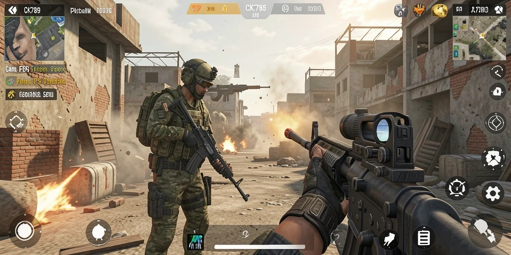 Screenshot gameplay CK789 menampilkan aksi tembak-menembak yang intens.