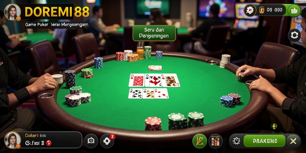 Tampilan screenshot DOREMI88 menunjukkan gameplay Poker yang menarik dan seru.