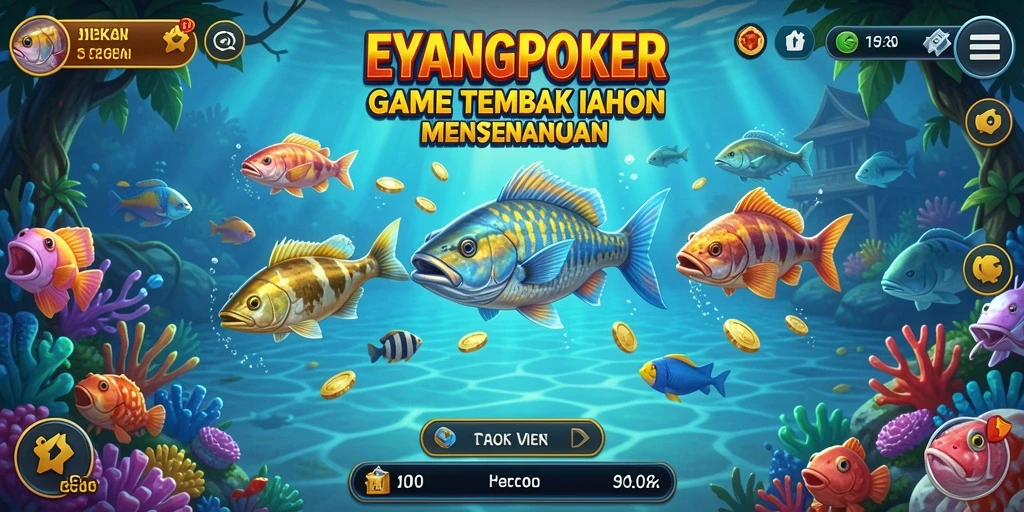 Tangkapan layar EYANGPOKER yang menunjukkan aksi tembak ikan yang seru.