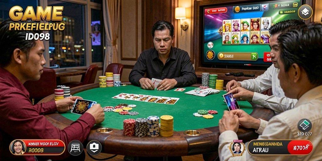 Tampilan gameplay menarik dari ID098 yang menampilkan aksi Poker yang mendebarkan.