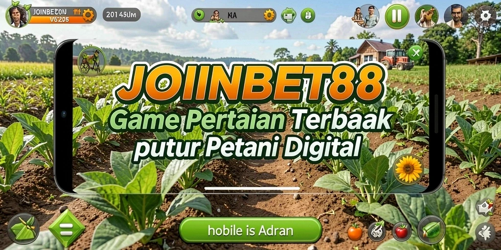 Screenshot utama JOINBET88 menampilkan petani di ladang dengan tanaman subur.
