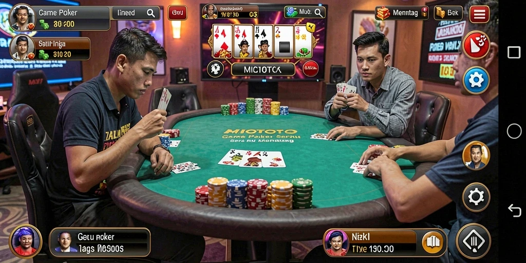 Tampilan gameplay MIOTOTO saat bermain Poker secara langsung.