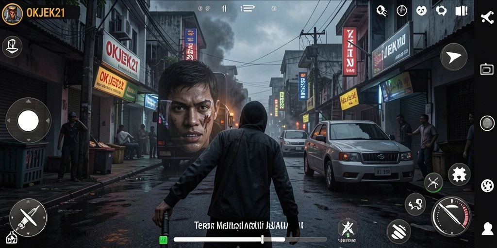 Menampilkan gameplay mencekam dengan penumpang misterius di jalanan gelap.