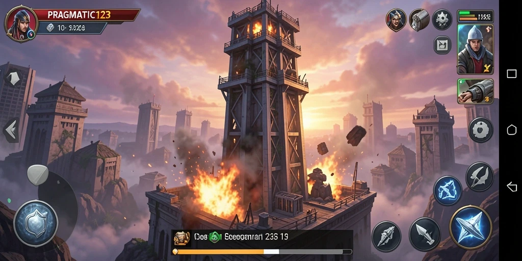 Tampilan gameplay seru PRAGMATIC123 dengan menara dan musuh yang beragam.