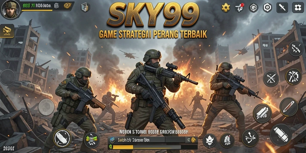 Screenshot permainan <strong>SKY99</strong> menunjukkan strategi pertempuran yang intens.