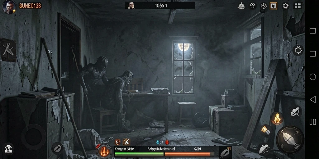 Screenshot gameplay SUNEO138 menampilkan suasana menyeramkan yang menegangkan.