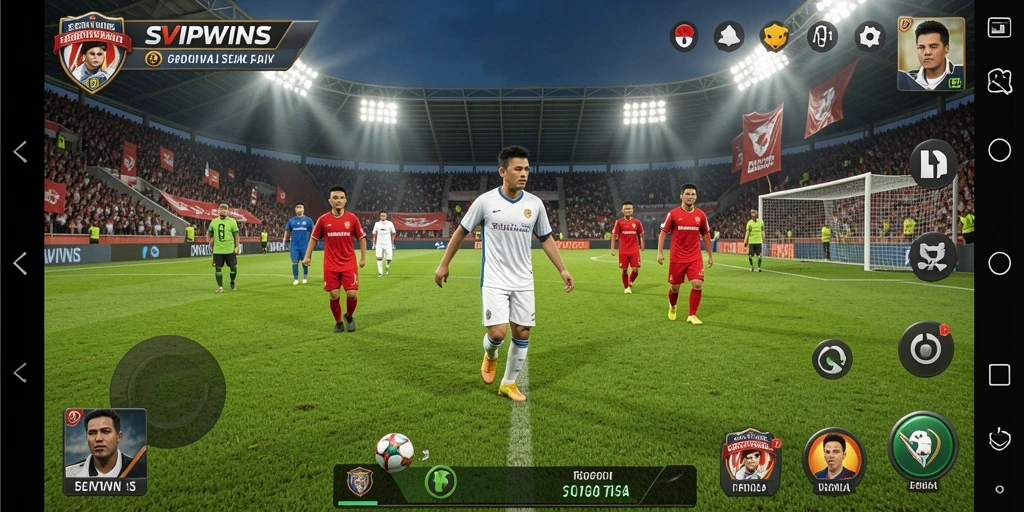 Screenshot gameplay <strong>SVIPWINS</strong> menampilkan pertandingan intens sepak bola.