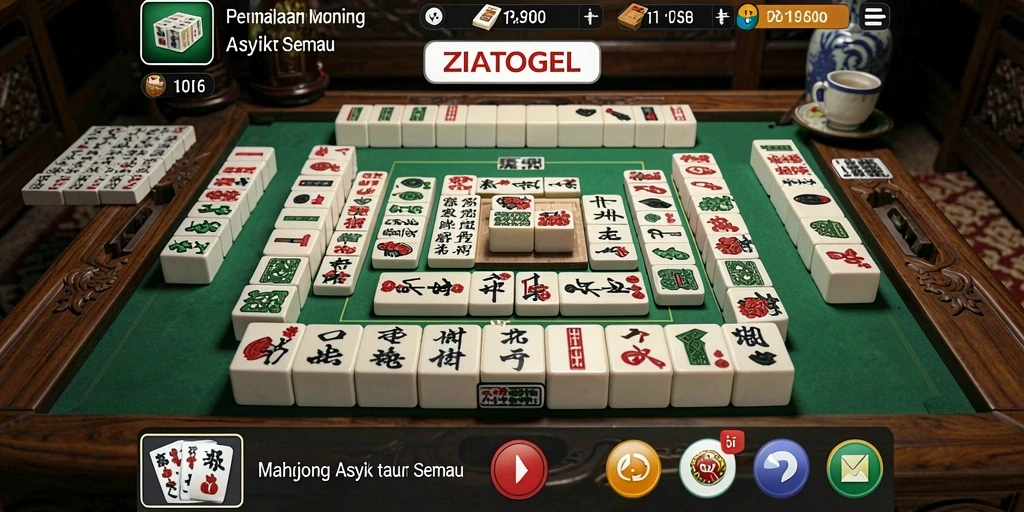 Gameplay ZIATOGEL dengan papan Mahjong penuh teka-teki yang menantang.